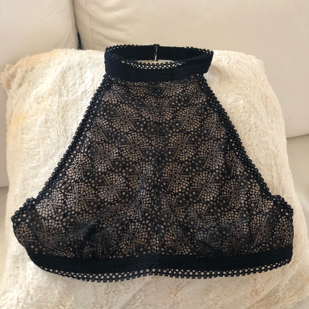 Victoria secret black and nude lace halter bra.